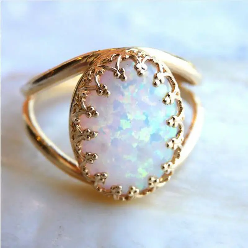 CiNily Created White Fire Opal Yellow Gold Color Wholesale Oval New Sale for Women Jewelry Wedding Gift Ring Size 6-9 NJ66