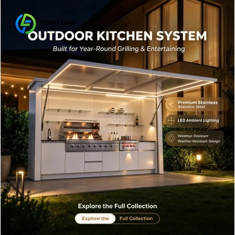 Custom Made New Design Stainless Steel Outdoor Kitchen Cabinets Modern Kitchen with Stove BBQ Grill Set