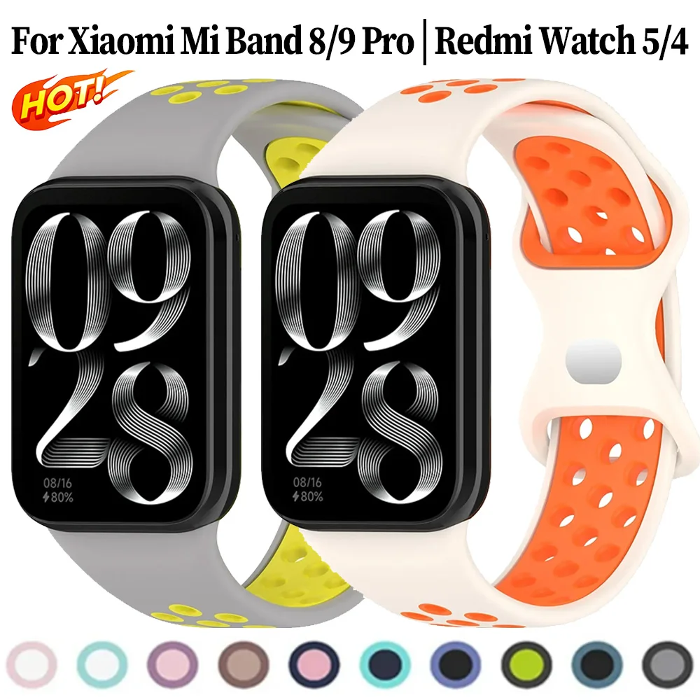 Pulseira de silicone macio para xiaomi mi band 8/9 pro esportes respirável confortável pulseira redmi relógio 5/4 pulseira acessórios