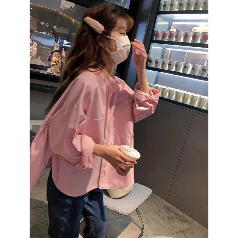 High with Design Sense Small Pink Long Sleeve Shirt New Style Autumn 2023 Blusas Clothes for Women Shirts Blouse