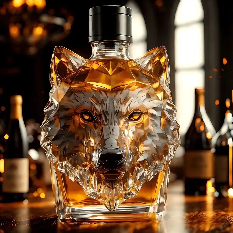 High Borosilicate Glass Wolf Head Liquor Bottle Creative Shaped Decanter Special Wine Vessel for Whiskey Vodka Stylish Barware - view 2