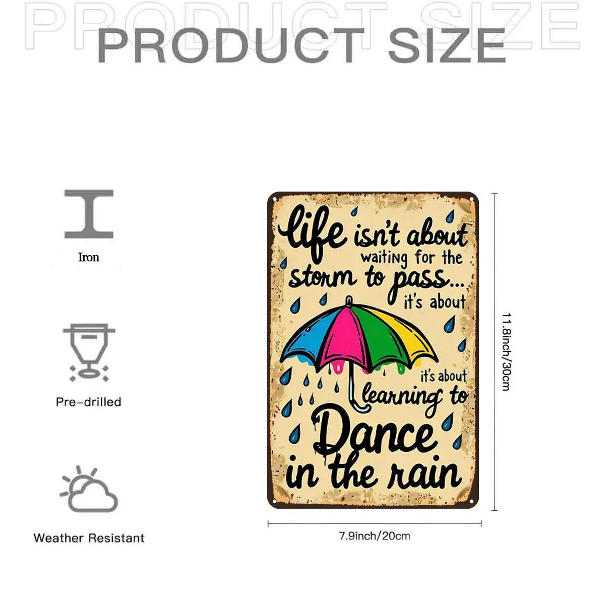 Retro Vintagerainbow Umbrella Motivational Signmetal aluminum Sign, Pre-Drilled Holes, Suitable for Indoor, Garden, Outdoor