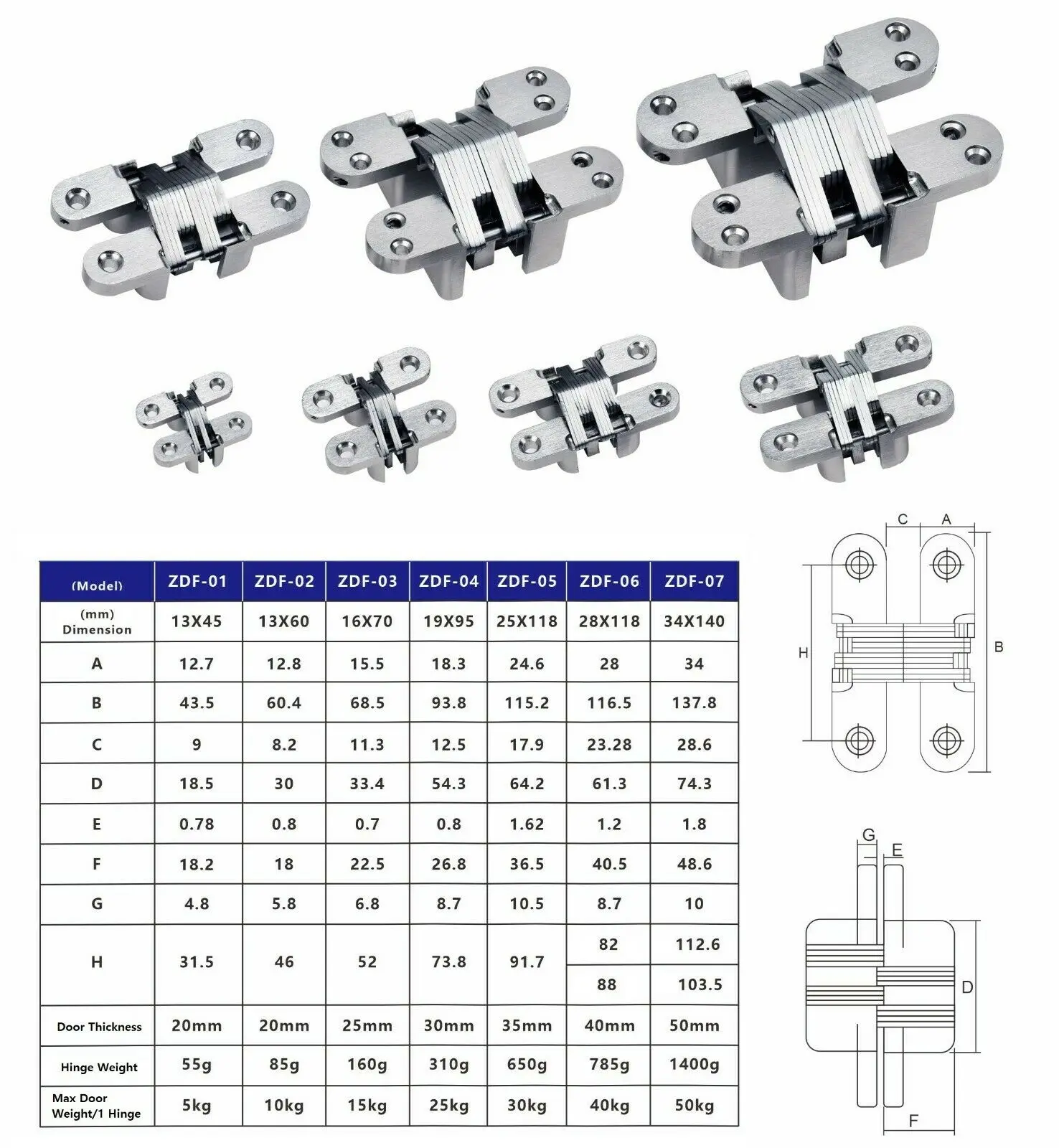 1pcs Stainless Steel Hidden Hinge 304 Silent Close Invisible Mounting Concealed Cross Door Hinge Folding Door Window Furniture