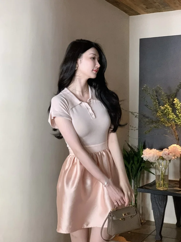 Original Wcouture Princ ort Dr Knitted Patchwork Silk Mohair irt Collar One-Piece Spring Summer Sweet Sle Women's...