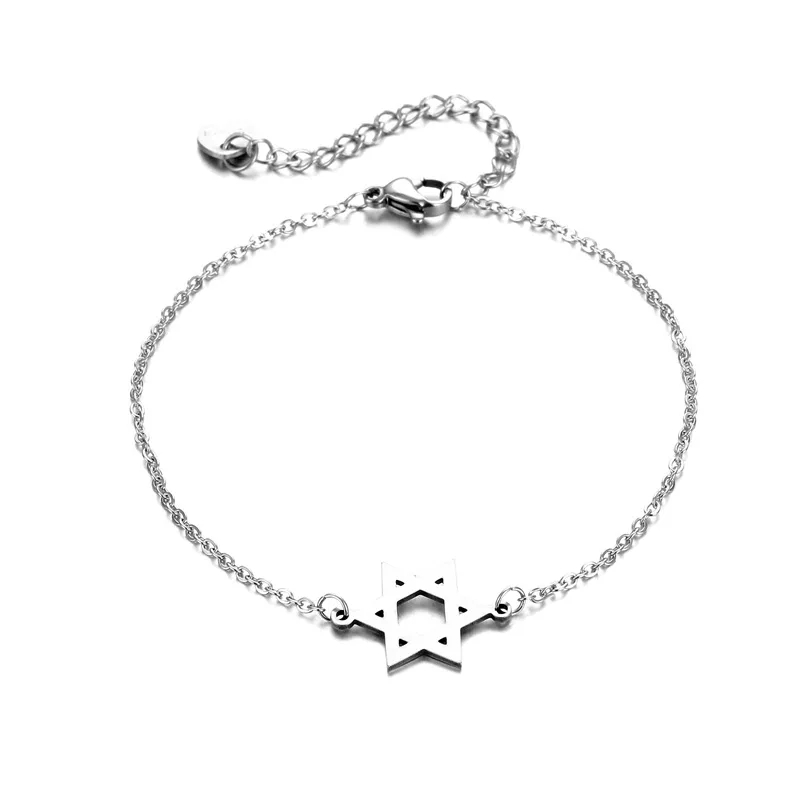 Vintage Star of David Chain Bracelet Simple Hand Jewelry for Women Stainless Steel Jewish Magen David Hexagram Hand Bracelet