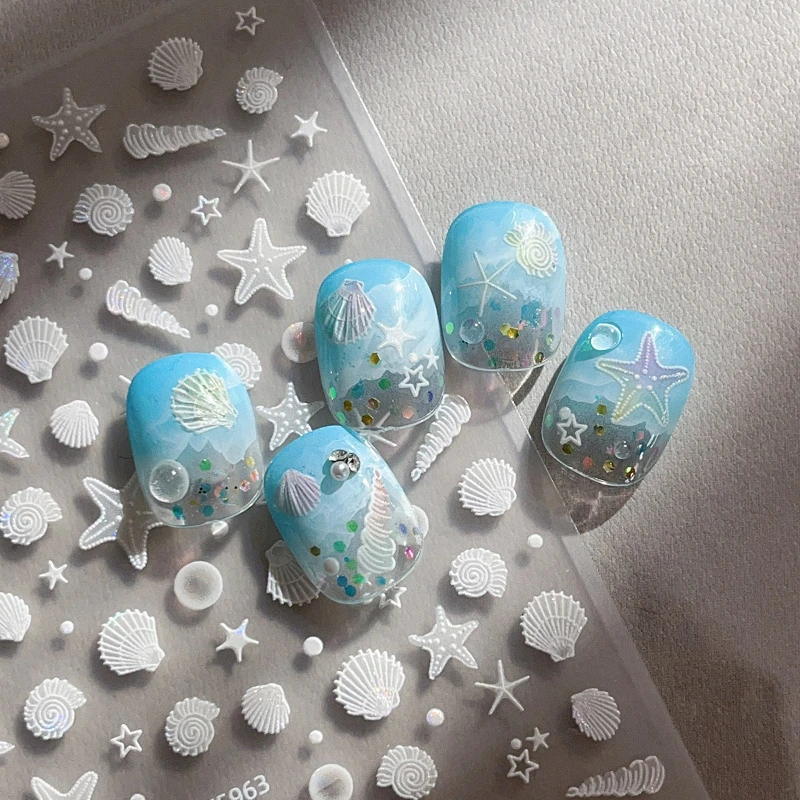 ฤดูร้อน Beach Ocean Shell ปลาดาว Clams Conch ดาว Seil นุ่มบรรเทาตกแต่ง DIY เล็บสติ๊กเกอร์เล็บสติกเกอร์ศิลปะ