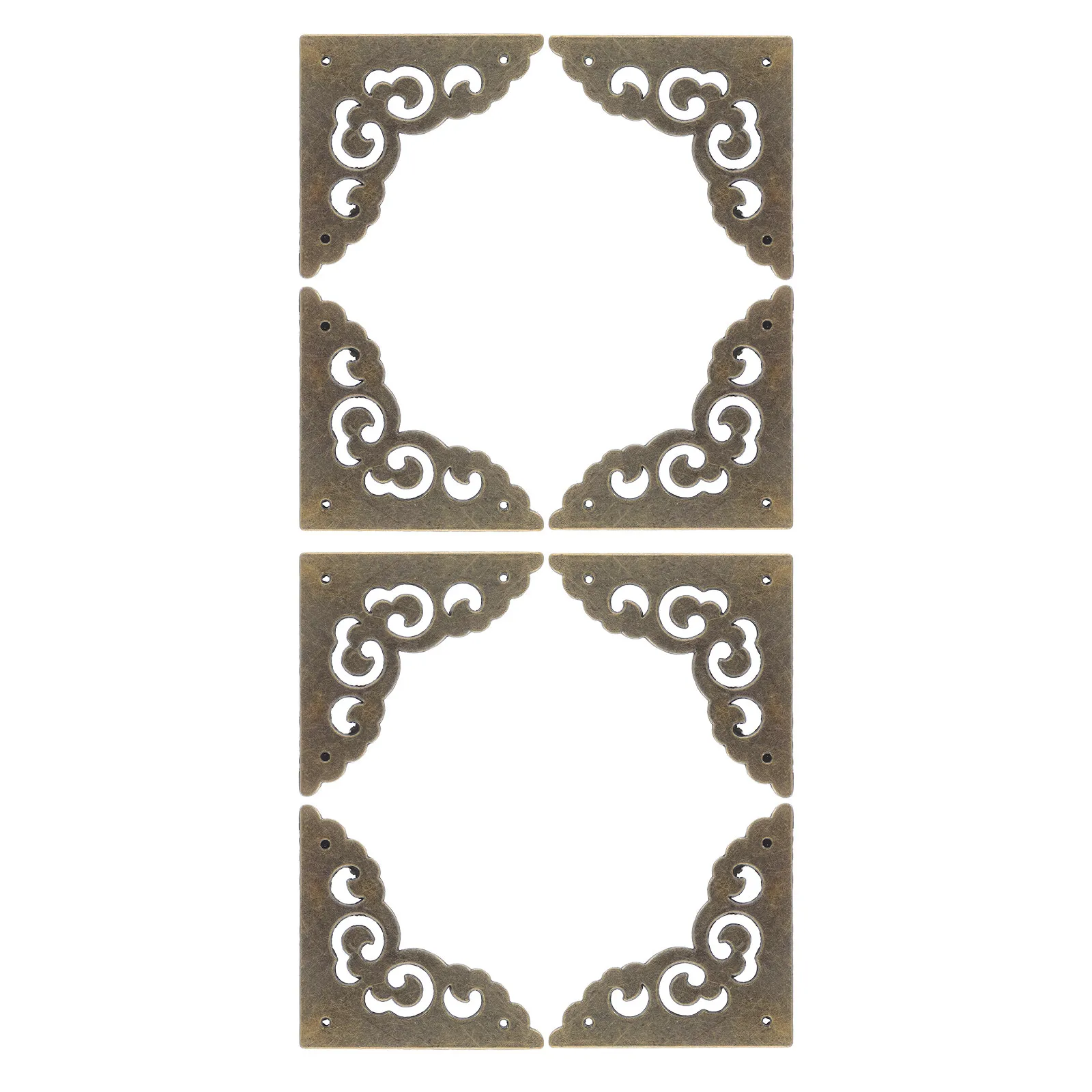 8Pcs Zinc Alloy Furniture Corner Guards Vintage Hollow Floral Decorative Metal Edge Protectors Jewelry Box Cabinet
