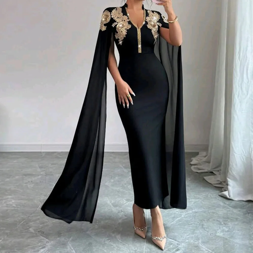 فساتين سهرة مستقيمة مخصصة بطول الكاحل ورقبة على شكل حرف V بدون أكمام فستان حفلات أنيق مطرز بسيط فستان حفلات ثنيات