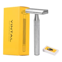 Maquinilla de Afeitar de Seguridad de Doble Filo de Acero Inoxidable con 5 Cuchillas de Repuesto 30 °   Maquinillas de Afeitar Reutilizables de Precisión en Ángulo para Hombre