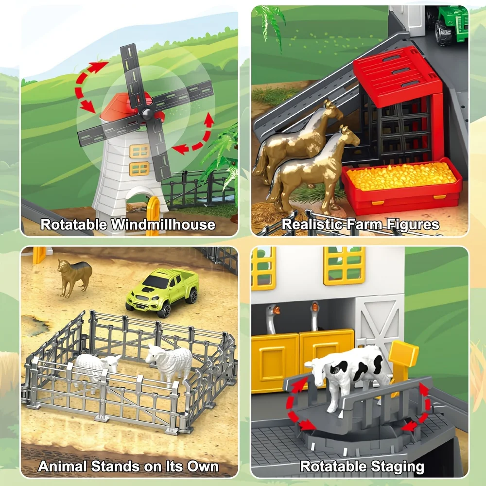 Boerderijdieren Speelgoed voor peuters Schuurboerderij Speelset met dierenfiguren Tractor voor kinderen Educatief speelgoed Kerstcadeaus