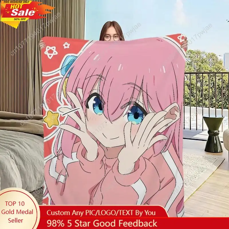 

Bocchi The Rock Warm Flannel Anime Rock Plush Blanket for Sofa Living Room Bedroom Office Travel Perfect Manga Custom blankets