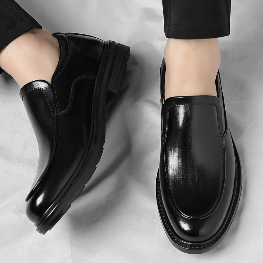 Men's Business Casual Slip-On Loafers, Low-Top Round Toe Dress Shoes for Daily Commute and Weddings