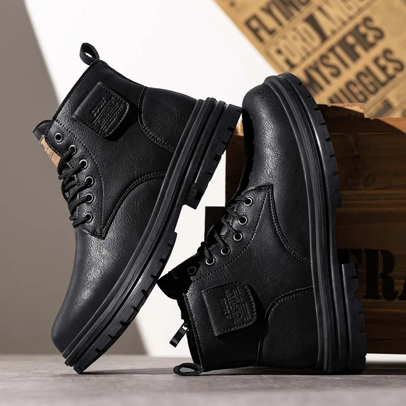 Top Shoes Brown Business Casual British Style Thick Sole Ankle Boots Men Boots Genuine Leather Autumn Winter High Locomotive