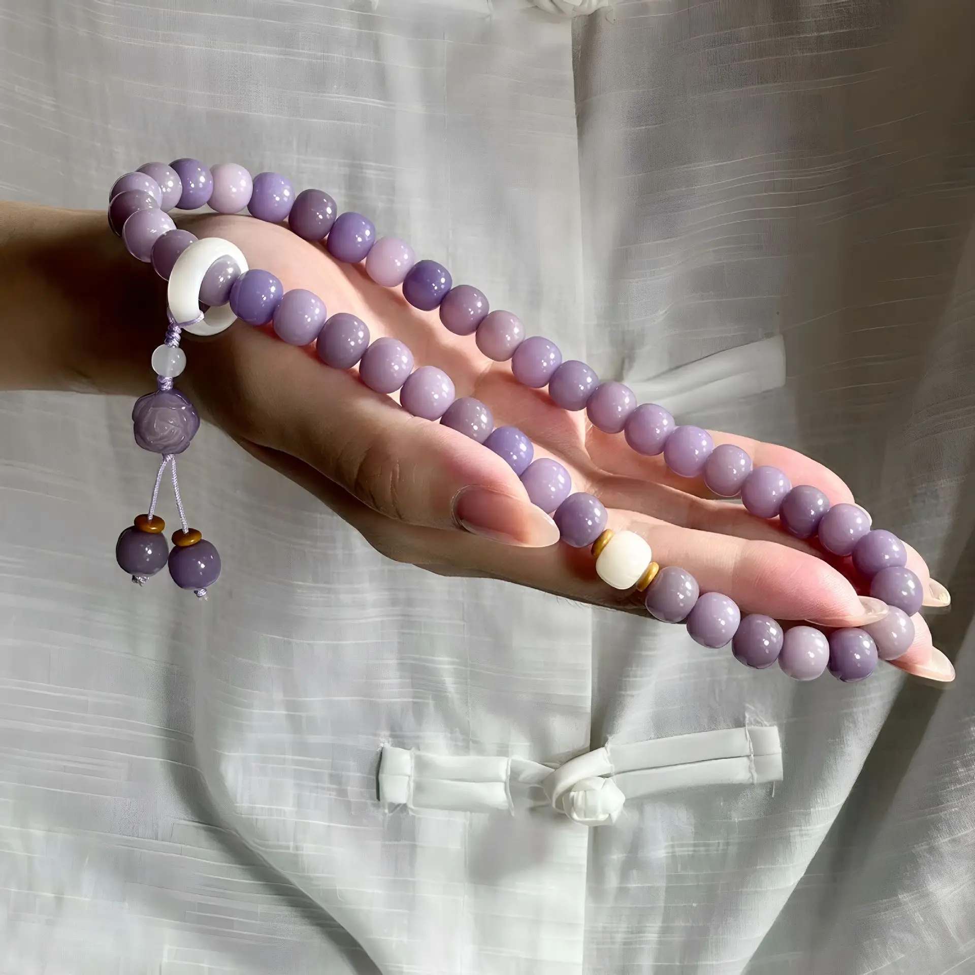 

Модные высококачественные фиолетовые, белые нефритовые бусины Бодхи, ручные культурные игрушки в китайском стиле, бусины Бодхи Цзы Будды для мужчин и женщин