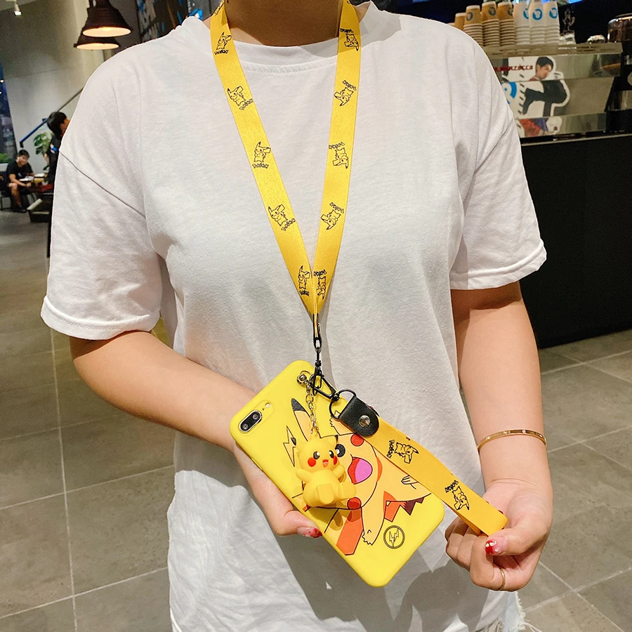 For Xiaomi Redmi 9 9A 9C 10 12C Note 9 9s 10 11 12 Pro Pika Phone Case With Holder Rope