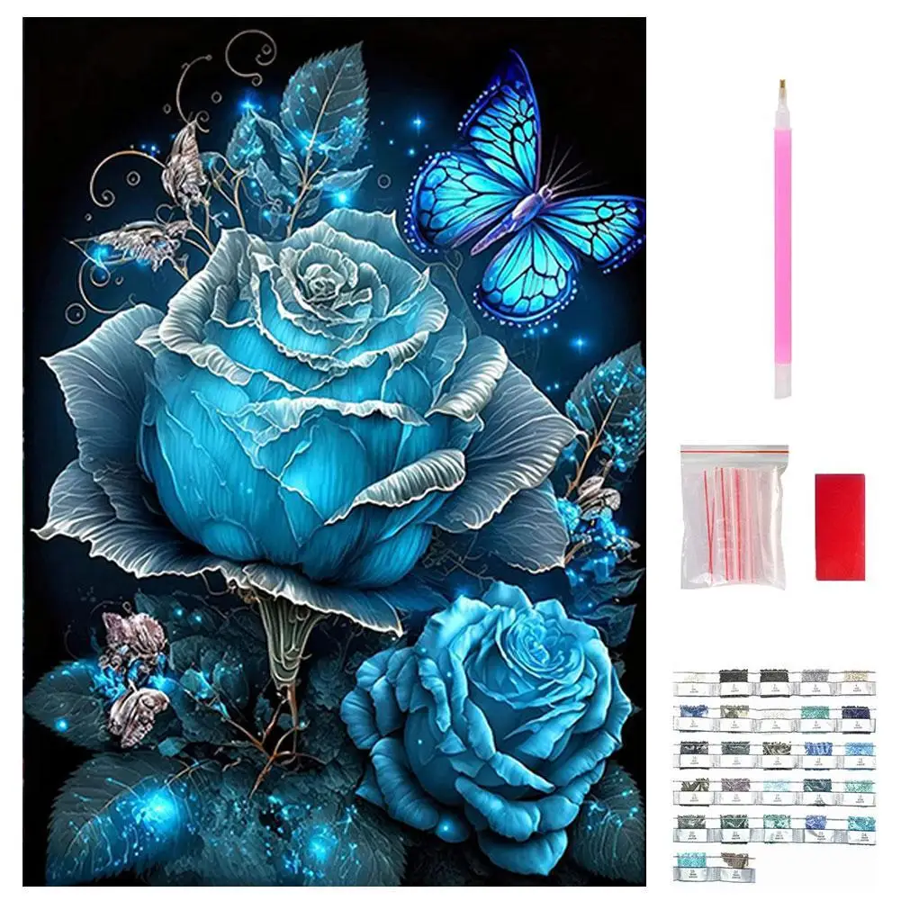 Blue Flower Diamond Art Kits DIY Full Drill Crystal Gem Arts And Crafts Suitable For Home Leisure And Wall Decoration