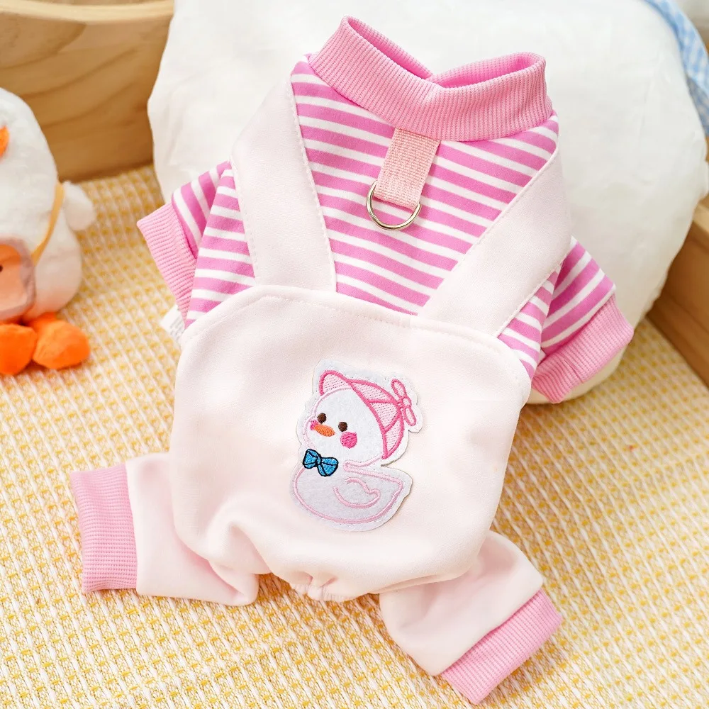 

Kawaii Jumpsuit Pet Clothes Soft Striped Cat Sweatshirt Cartoon Duck French Fries Dog Four-legged Overalls Chihuahua