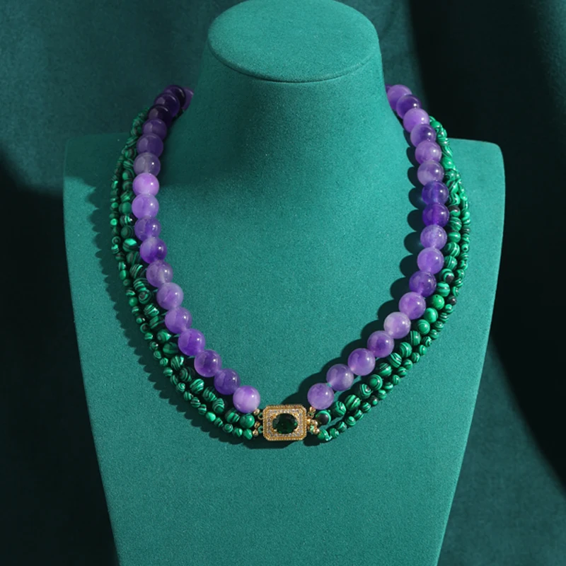 

Bohemia Antique Jewelry Collar Purple Glass Green Glazed Beaded Layered Necklaces for Woman Vintage Accessories 2025 New Arrival