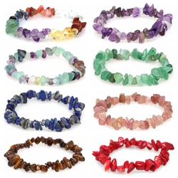Natural Stone Crystal Bracelet Irregular Energy Bead Chip Reiki Healing Jewelry Amethyst Rose Quartz Wristband Bangles for Women