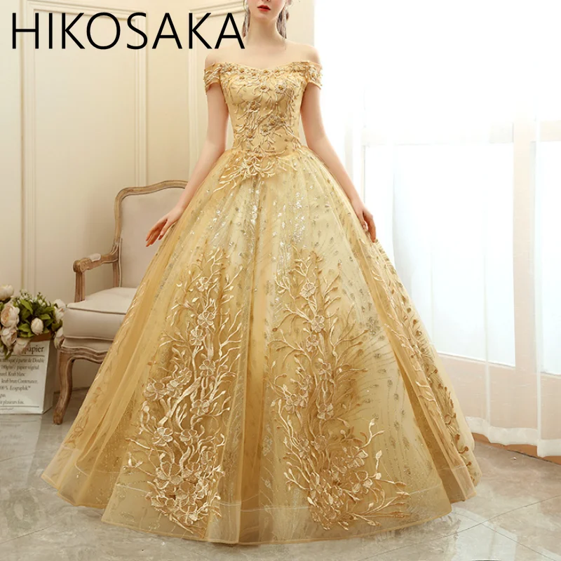 

Elegant Yellow Prom Dress Off The Shoulder Party Dress Luxury Lace Ball Gown Shinny Sequin Quinceanera Dresses 2024 New Summer