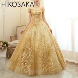 Customized Elegant Yellow Prom Dress Off The Shoulder Party Dress Luxury Lace Ball Gown Shinny Sequin Quinceanera Dresses 2024 N