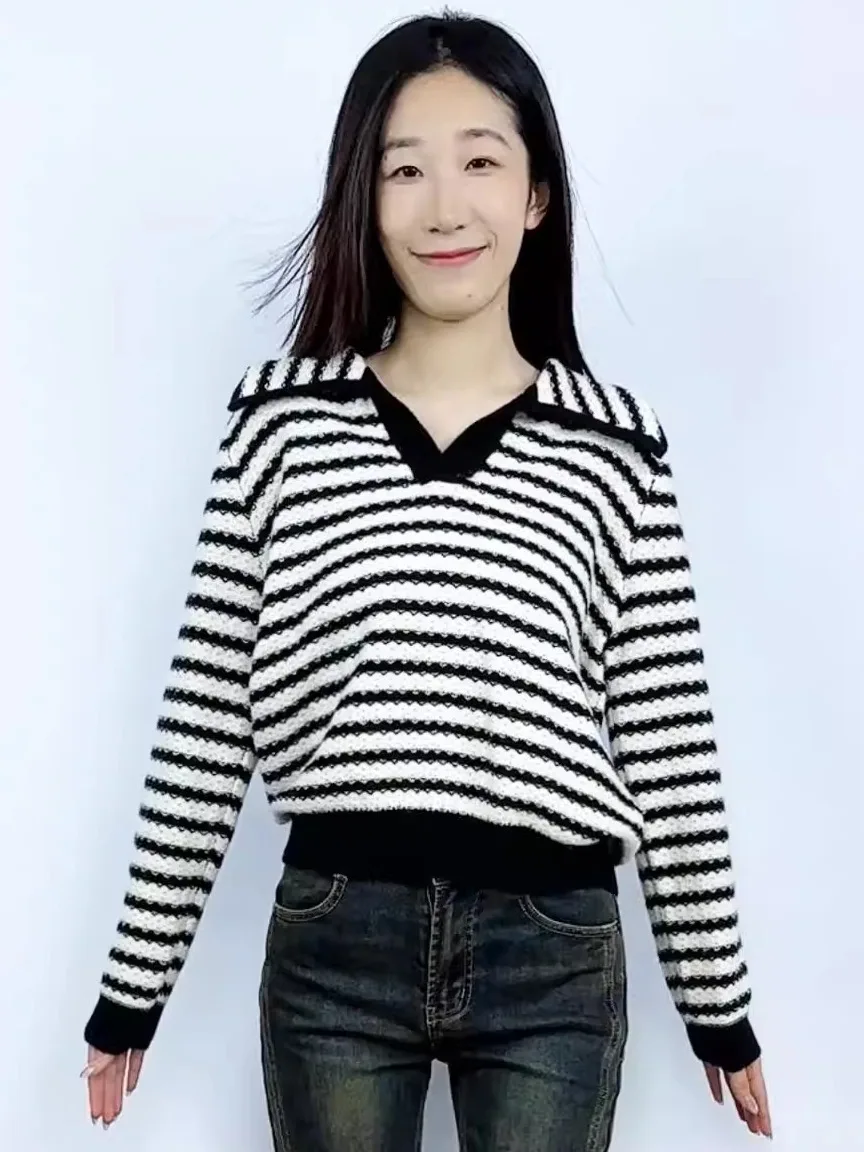 

Свободный повседневный женский свитер Mixblu Maslan, весенне-осенний клетчатый принт с отложным воротником, женский трикотаж, удобный теплый длинный S...