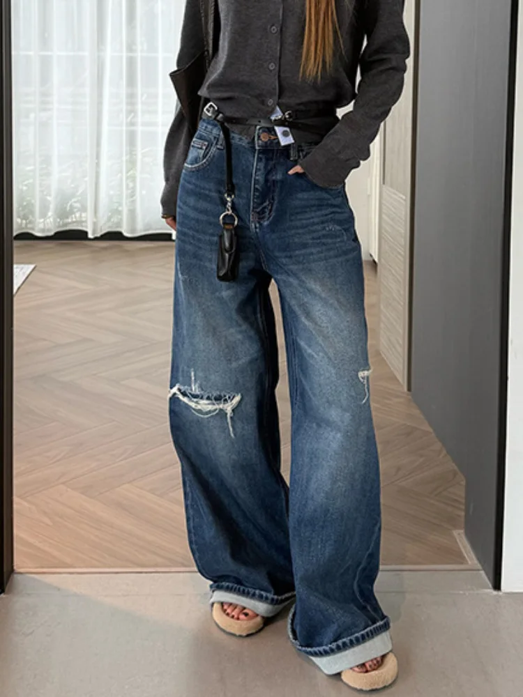 Jeans lavati vintage streetwear strappati moda pantaloni larghi in denim pantaloni casual da donna a vita alta larghi gamba larga retrò Vaqueros