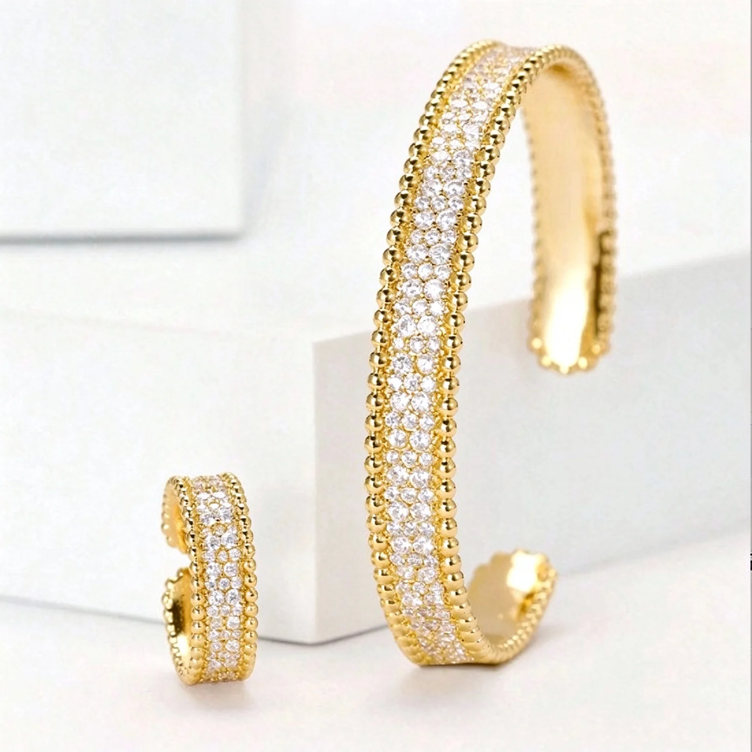 2pc Zircon-Studded Personalized Bracelet & Ring Set