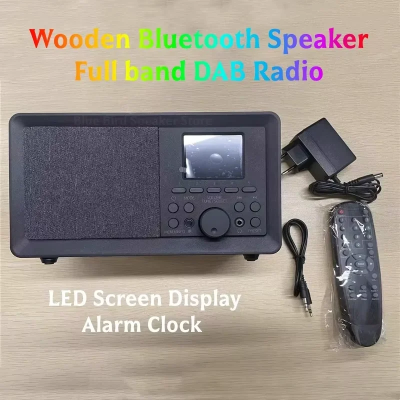 

Ретро-колонки из дерева с Bluetooth, стерео DAB/FM-радио, беспроводным сабвуфером, пультом ДУ, поддержкой AUX, USB и будильником