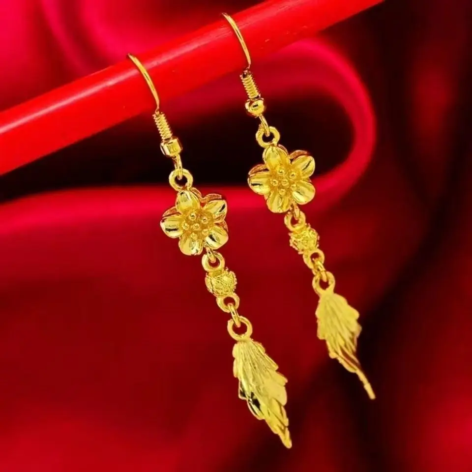 Orecchini lunghi con nappe da donna in oro 24 carati (AU999) |   Nappe sfaccettate fronte-retro, antiche martellate con anima in agata