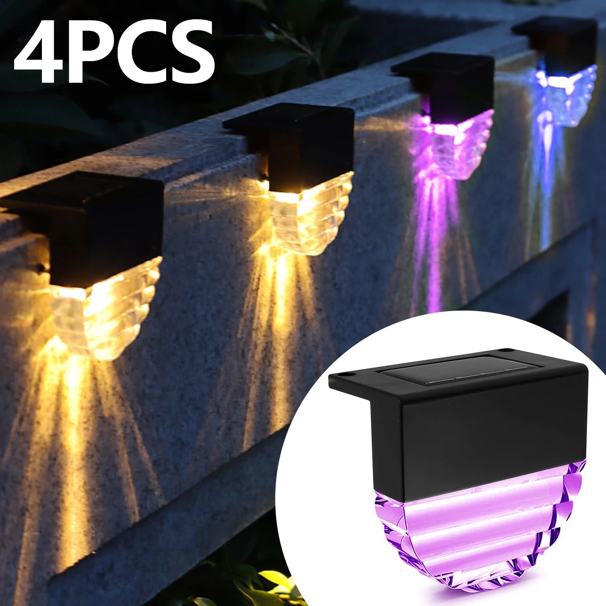 4PCS LED Solar Lights Outdoor Lighting Garden Decoration Deck Light Wall Stairs Waterproof Fence Lamp Step Light Landscape Lamp