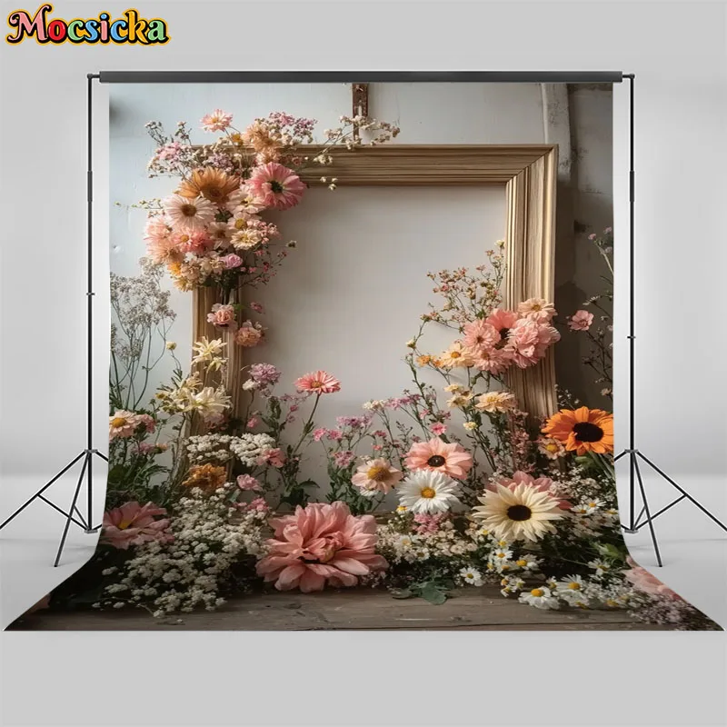 Spring Photography Background Colorful Flowers Art Photo Frame Decoration Kids Newborn Portrait Backrops Studio Props Banner