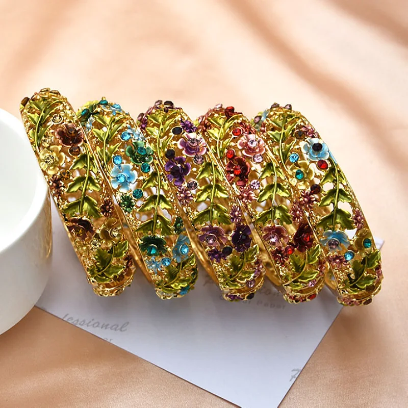 

300pcs/lot Jewelry Retro Rose Flower Drilling Hollow Alloy Cloisonné Ancient Style Painted Bracelet Female