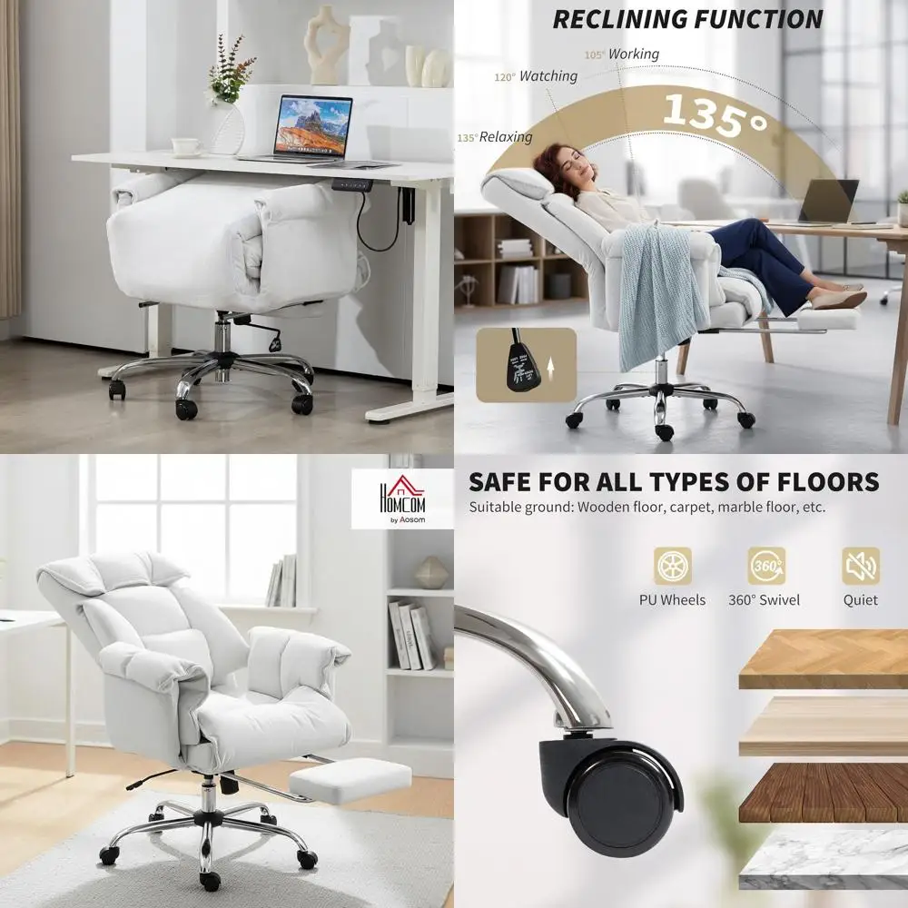 

Ergonomic High-Back Swivel Chair with Footrest, Cream White