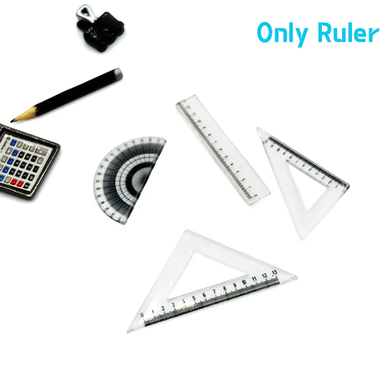 4Pcs 1:12 Dollhouse Miniature Ruler Protractor Triangle Ruler Straightedge Model Drawing Tool Doll House Accessories