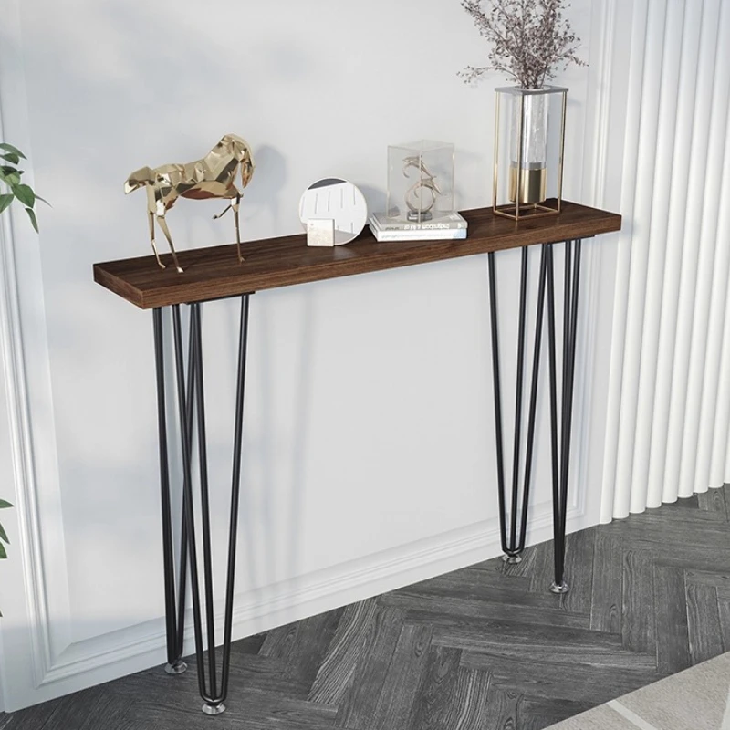 

Современный консольный столик, стол для прихожей из массива дерева и железа, тонкий диван-стол для прихожей, стильный узкий сервант для гостиной