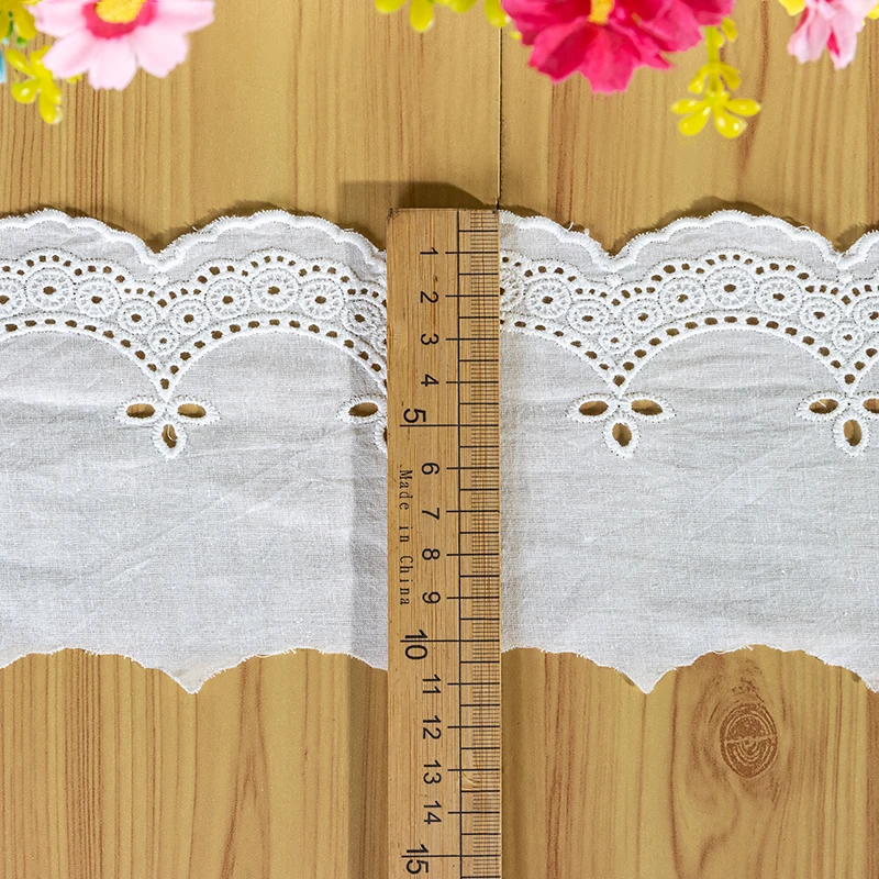 Cotton Hollow Embroidered Lace Ribbon, 3D Flowers Fabric, Dress Applique Apparel, DIY Sewing Accessories, White, Beige