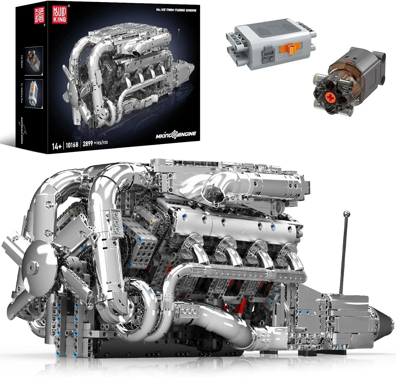 

Комплект модели двигателя V8 Twin-Turbo, который работает, набор строительных блоков для мини-двигателей для взрослых с аккумулятором и двигателем, инженерный констр
