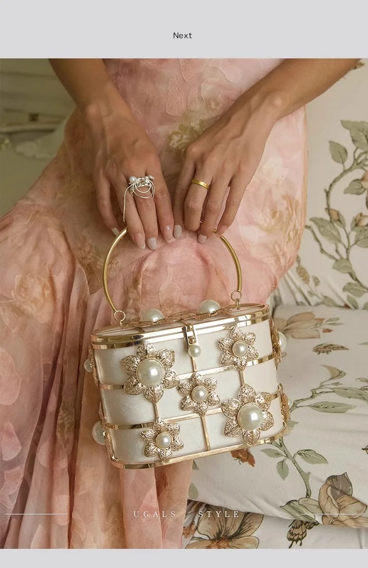 럭셔리하고 정교한 여성 핸드백, 패션 비즈 장식 연회 가방, 웨딩 파티 클러치 지갑, 메탈릭 이브닝 백, 숄더백