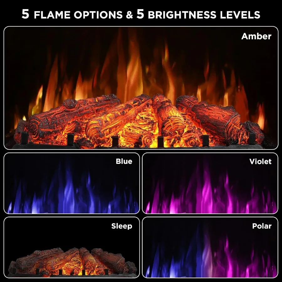 Eternal Flame 26 in. WiFi Infrared Quartz Electric Fireplace Log Heater with Sound Crackling Realistic Pinewood Logs Adjustable