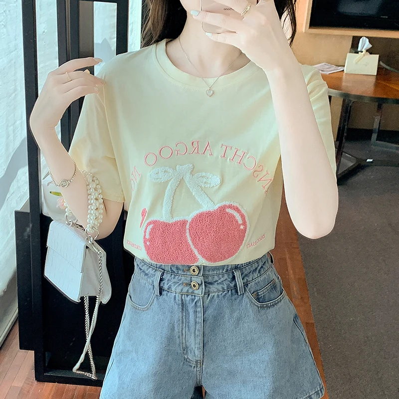 2023 New Women T-shirts Cotton Casual Tee Tops Summer Short Sleeve Female T shirt for Women Clothing
