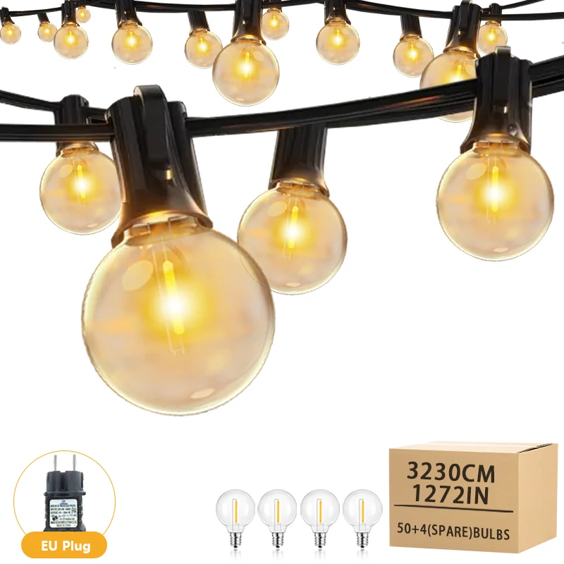 

Светодиодные уличные гирлянды G40 106/86/66/56/36/26 футов - для террасы, сада, свадеб, рождественских вечеринок, гирлянд, подвесных украшений для двора