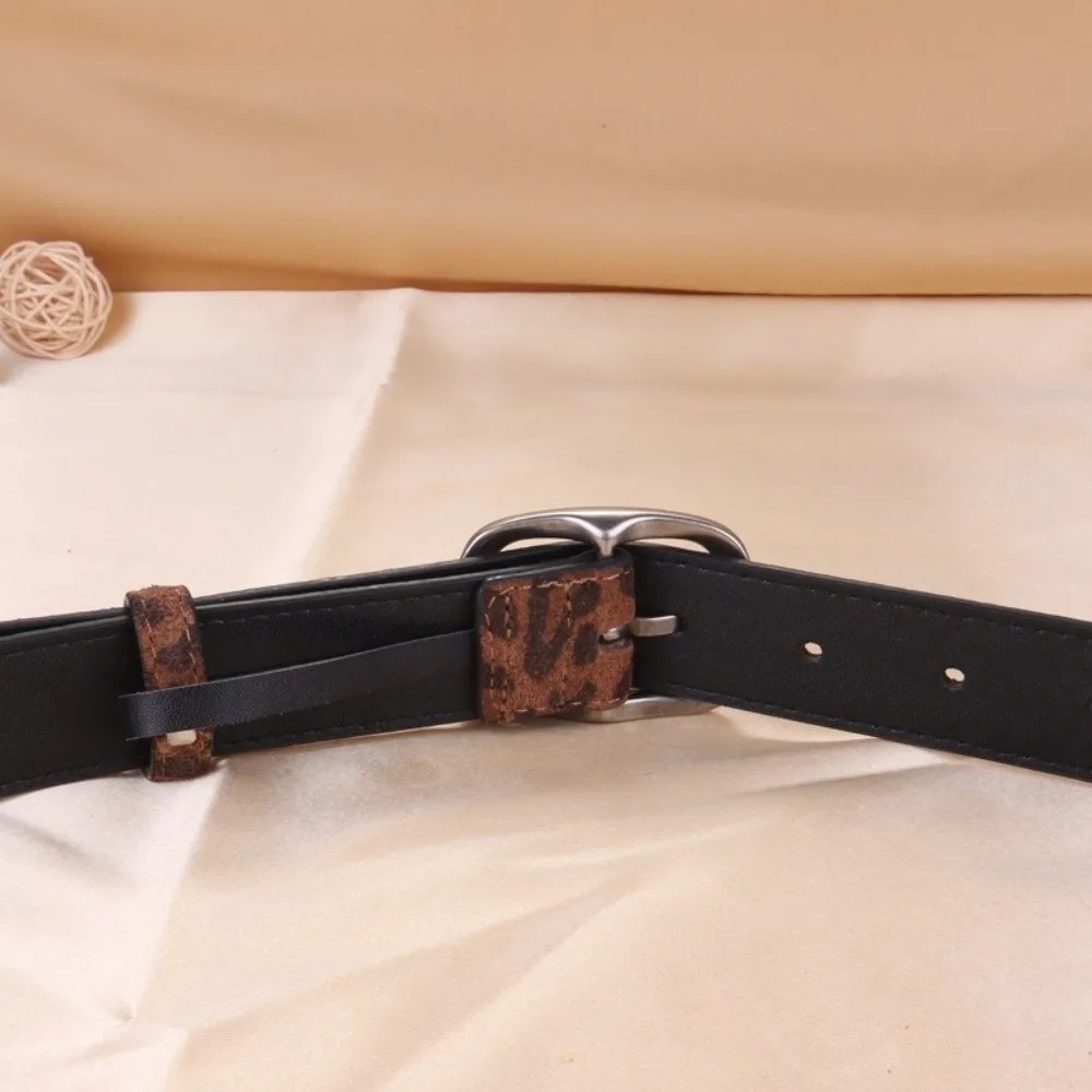 Y2K Style Leopard Print Waist Belt Gold/Silver Buckle Adjustable Suede Leather Belt Needle Buckle Fashion Belt Jeans Dresses