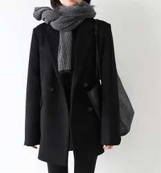 Autumn Winter Thickened Woolen Suit Coat Casual Black British Style Korean Version Women's Fashion Outerwear Long Sleeve