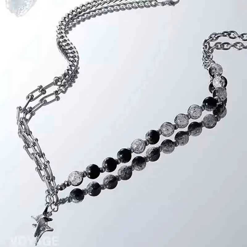

ROXI | Korean Fashion Beaded Necklace for Men Four-pointed Star Pendant 50cm Hip Hop Punk Gifts for Boyfriend New