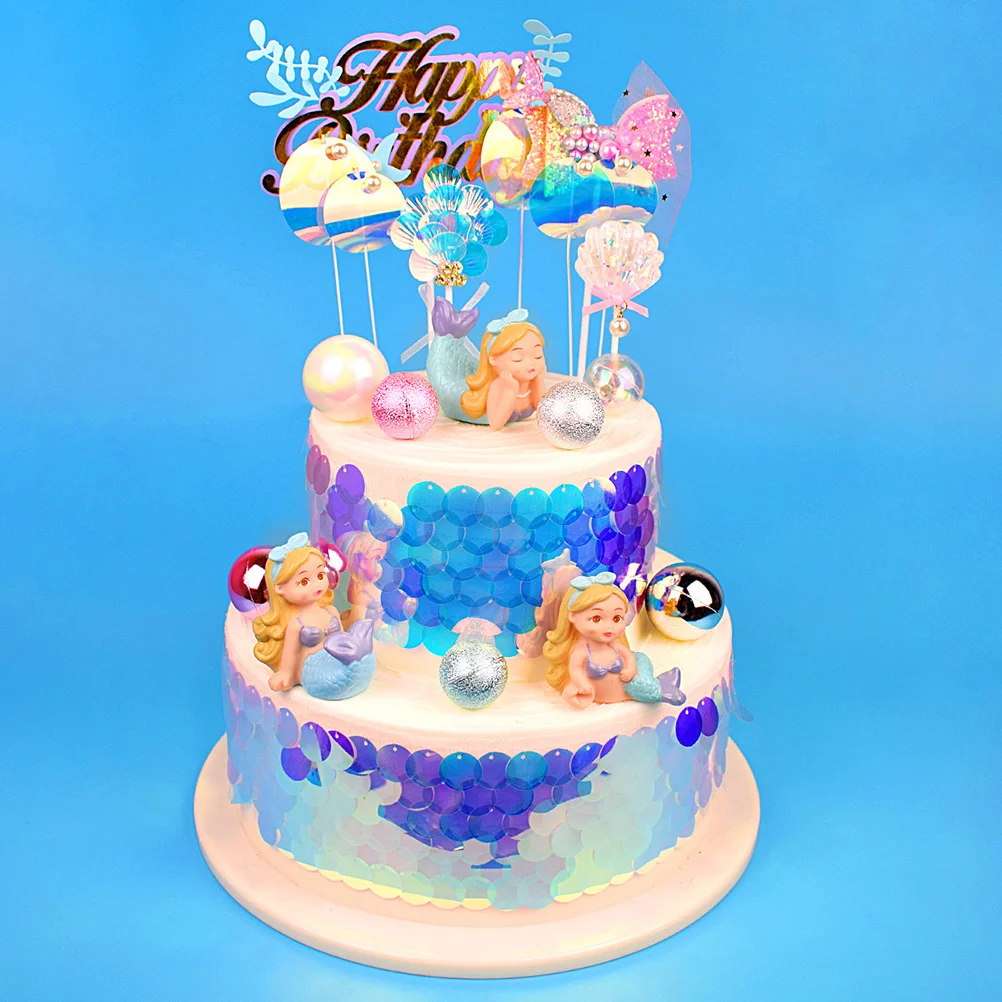 

3Pcs Mermaid Cake Ornaments Adorable Colorful Birthday Party Decoration Small Size Desktop Home Ornament Cake Decor