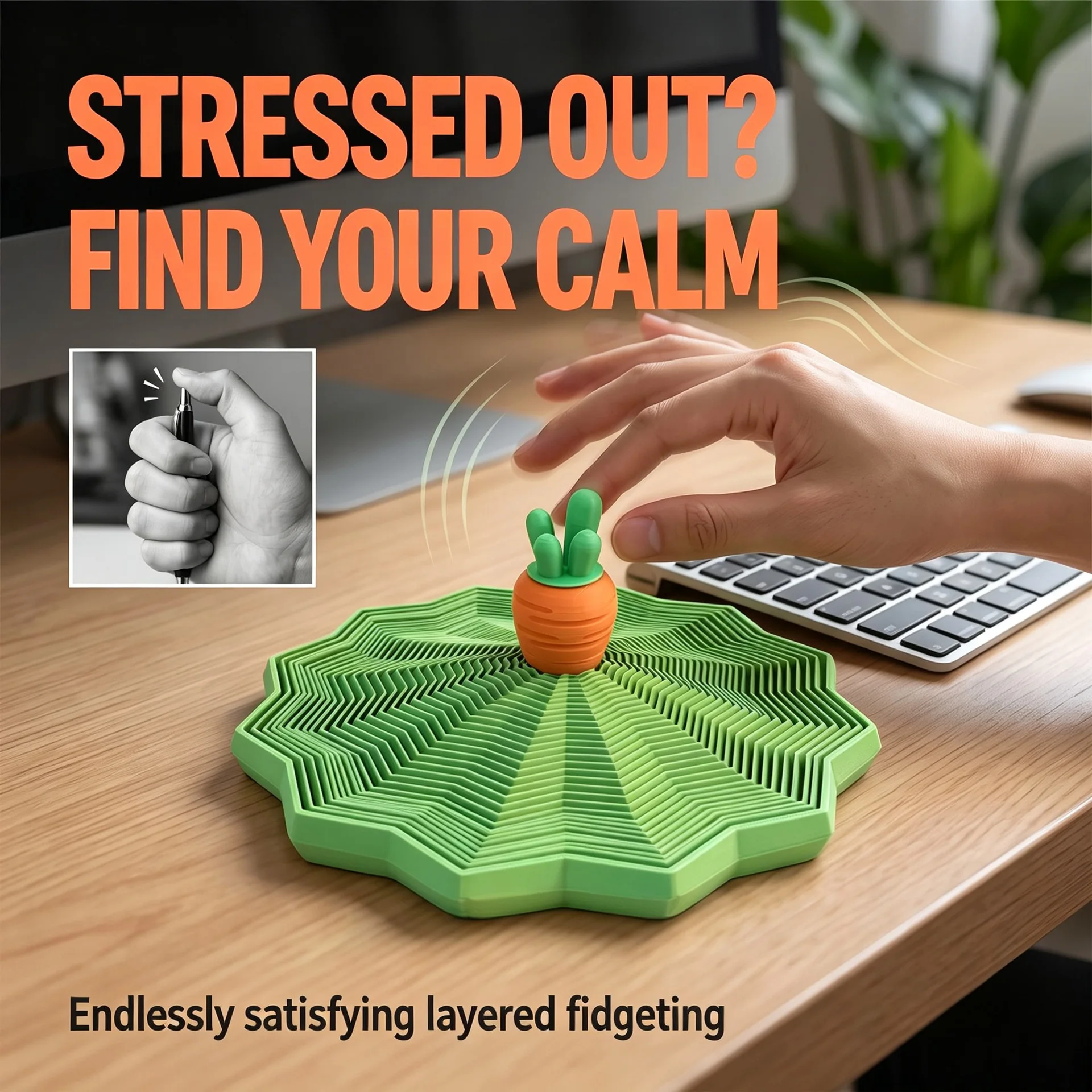 3D Printing Carrot Geometric Stereo Whirling Spiral Sensory Fidget Spinner Creative Ornaments Visual Illusion Stress Relief Toys
