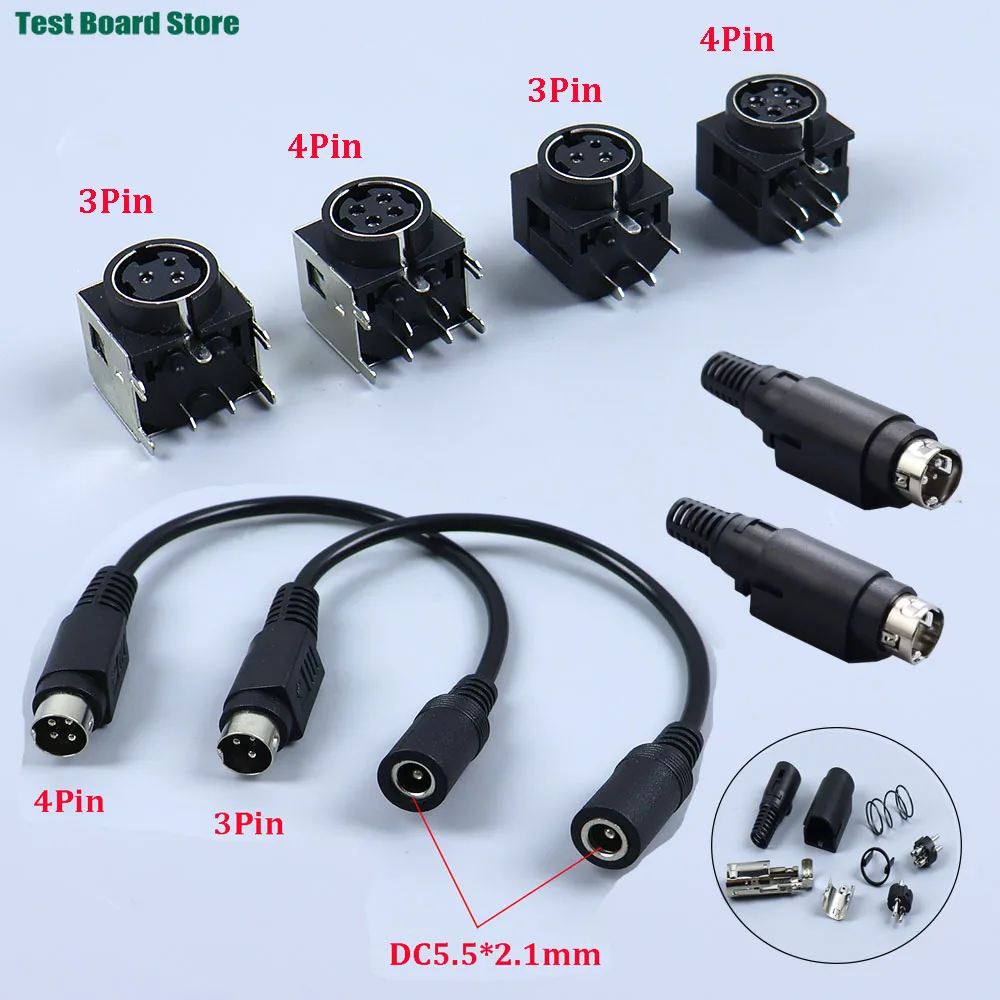 3Pin 4Pin Kycon Power DIN Plug Socket 5.5*2.1mm DC Supply Adapter Connector Cable For Barcode Printer DVD LCD TV PC