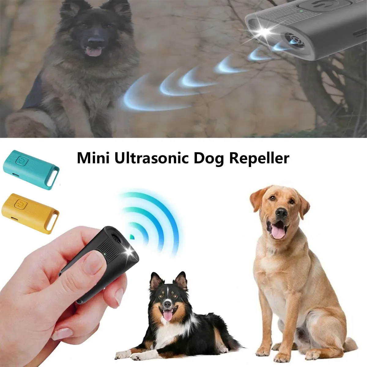 

Mini Dog Repeller Portable Ultrasonic LED Light Handheld AntiBark Device Rechargeable Pet Training Tool For All Dog Pet Supplies