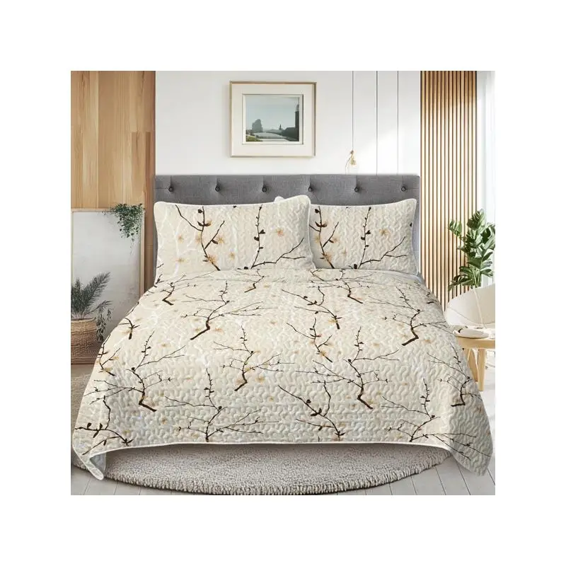 

3pc Minimalist Tree Branch Design Blanket Set for All Seasons, Includes Floral and Fall Leaf Bedding with 2 Pillowcases,